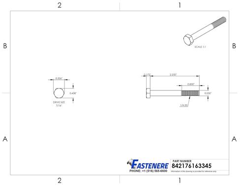 مسامير لولبية بغطاء رأس سداسي 1/4-20 × 2-1/4 بوصة، محرك سداسي خارجي، فولاذ مقاوم للصدأ 304، ملولب جزئيًا، فولاذ مقاوم للصدأ، الكمية 50 بواسطة Fastenere in Kuwait