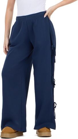 Forever 21 Women's Wide Leg Jogger with Twill Bows Down the Side in Kuwait