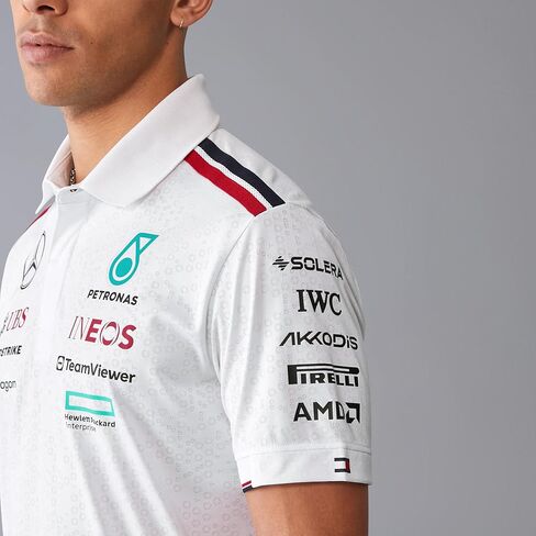 قميص بولو لفريق مرسيدس AMG بتروناس F1 2024 للرجال - أبيض/أسود in Kuwait