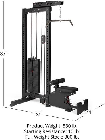 جهاز Titan Fitness LAT Tower، جهاز سحب كبل مكدس فردي بوزن 300 رطل، جهاز صف كبل منخفض منسدل LAT، مدرب مدمج موفر للمساحة، بناء قوة الظهر والكتف in Kuwait