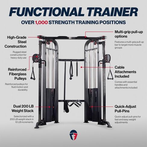 مدرب وظيفي من Titan Fitness، جهاز كروس أوفر للكابلات مع مجموعة وزن مزدوجة 200 رطل، محطة سحب كابل 2:1، آلة تدريب الأثقال في صالة الألعاب الرياضية المنزلية مع ملحقات in Kuwait