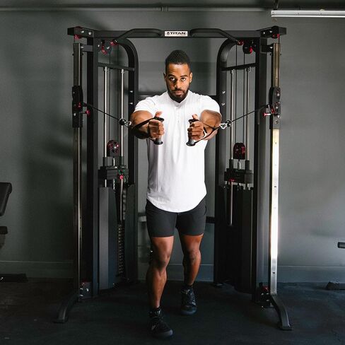 مدرب وظيفي من Titan Fitness، جهاز كروس أوفر للكابلات مع مجموعة وزن مزدوجة 200 رطل، محطة سحب كابل 2:1، آلة تدريب الأثقال في صالة الألعاب الرياضية المنزلية مع ملحقات in Kuwait