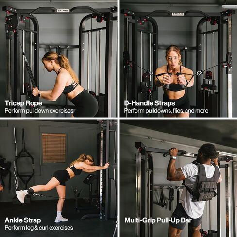 مدرب وظيفي من Titan Fitness، جهاز كروس أوفر للكابلات مع مجموعة وزن مزدوجة 200 رطل، محطة سحب كابل 2:1، آلة تدريب الأثقال في صالة الألعاب الرياضية المنزلية مع ملحقات in Kuwait