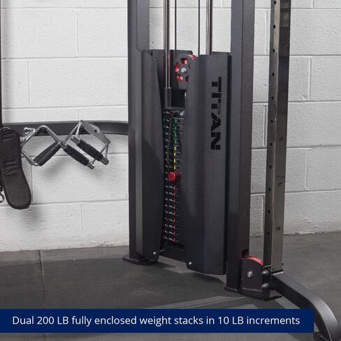 مدرب وظيفي من Titan Fitness، جهاز كروس أوفر للكابلات مع مجموعة وزن مزدوجة 200 رطل، محطة سحب كابل 2:1، آلة تدريب الأثقال في صالة الألعاب الرياضية المنزلية مع ملحقات in Kuwait