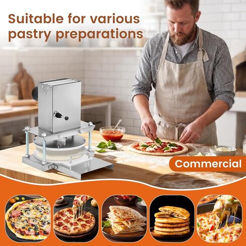 8.6" Electric Pizza Dough Press Machine– Stainless Steel Electric Dough Sheeter for Bakery, Home & Commercial Use, Electric Pizza Press for 1-2 People Includes 400 Parchment Paper in Kuwait