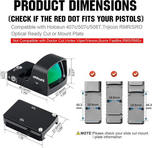 ohhunt RD U2 3 MOA Green Dot Sight متوافق مع RMR Footprint | لـ Picatinny Mount 1X24X20mm Micro Shake Awake Red جهاز الرؤية العاكس 10 مستويات سطوع in Kuwait
