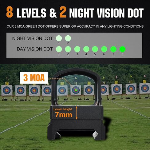 ohhunt RD U2 3 MOA Green Dot Sight متوافق مع RMR Footprint | لـ Picatinny Mount 1X24X20mm Micro Shake Awake Red جهاز الرؤية العاكس 10 مستويات سطوع in Kuwait