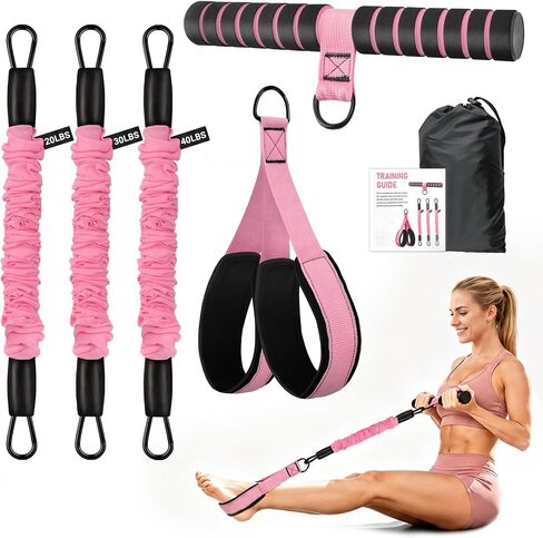 Pedal Resistance Bands with Handles, Adjustable Resistance Bands, Max 90Lbs | Adjustable natural latex bands with handles & pedals. 7 levels max 90 lbs. Perfect workout equipment for yoga & home gym in Kuwait