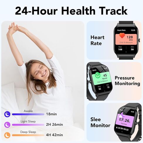 Smart Watch for Men Women,1.85" HD Fitness Tracker with Bluetooth Calls/ AI Voice Control, 120+Sports Modes, 24/7 Heart Rate/Sleep Monitor, Pedometer, Calories, Waterproof Smartwatch for Android iOS in Kuwait