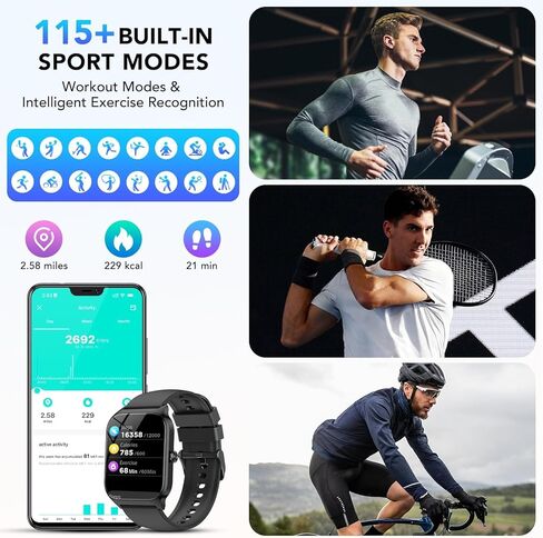 Smart Watch for Men Women,1.85" HD Fitness Tracker with Bluetooth Calls/ AI Voice Control, 120+Sports Modes, 24/7 Heart Rate/Sleep Monitor, Pedometer, Calories, Waterproof Smartwatch for Android iOS in Kuwait