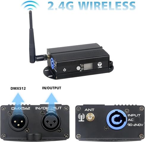 وحدة تحكم DMX512 - جهاز إرسال/استقبال لاسلكي 2.4 جيجا مع شاشة LCD، مكرر طاقة قابل للتعديل، تعتيم في الوقت الحقيقي لأضواء DJ، وتأثيرات المسرح، وإضاءة الديسكو والحفلات in Kuwait