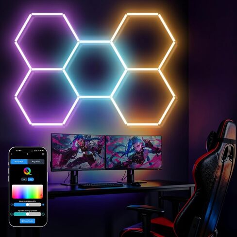 RGB Hexagon LED Lights for Garage Color Changing 5 Hex | Dimmable Hex Lights for Gaming Room, Club Home Party Lighting, Multi-Color App Control in Kuwait