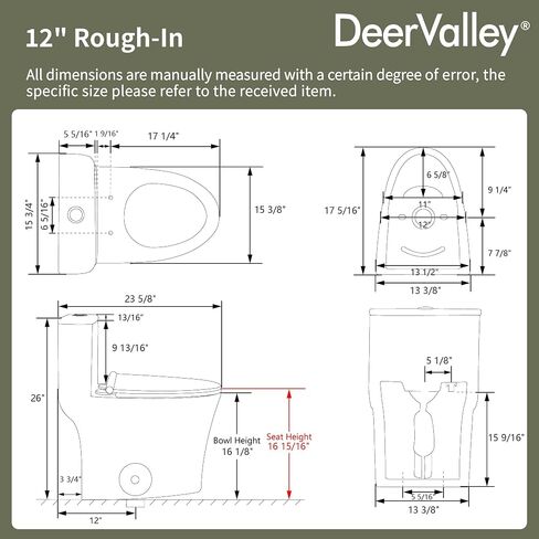 مرحاض DeerValley مدمج من قطعة واحدة 1.28 GPF وعاء فردي متدفق بالكامل مع مقعد ناعم الإغلاق، مراحيض بيضاء طويلة موفرة للمساحة للحمامات الصغيرة in Kuwait