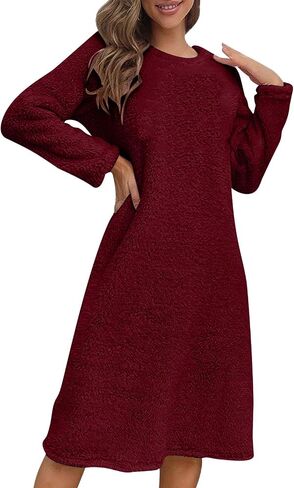 Womens Sherpa Fleece Dress Cozy Fuzzy Thermal Warm Pullover Mini Dress Tunics to Wear with Leggings Fall Winter Trend in Kuwait