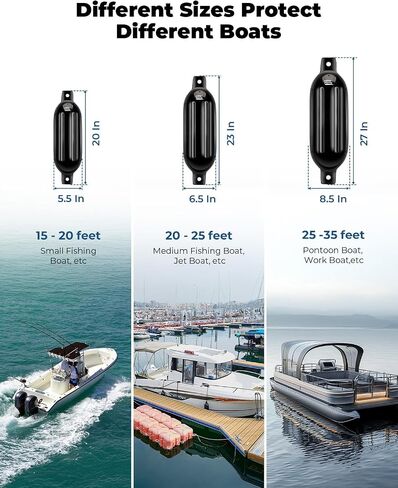KEMIMOTO Boat Fenders Bumpers for 15-35ft Boats, 4 Pack Inflatable Boat Fenders with 4 Quick Release Adjustable Clips, Bumpers for Docking, Fit for Pontoon Bass and Jon Boats in Kuwait