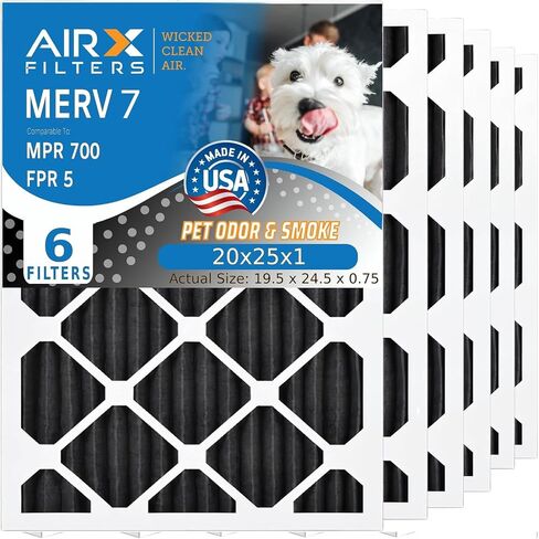 مرشحات AIRX الهواء النظيف الشرير. 20x25x1 فلتر الهواء مزيل الرائحة فلتر الكربون ميرف 7 التيار المتناوب HVAC مرشحات الفرن 6 حزمة in Kuwait