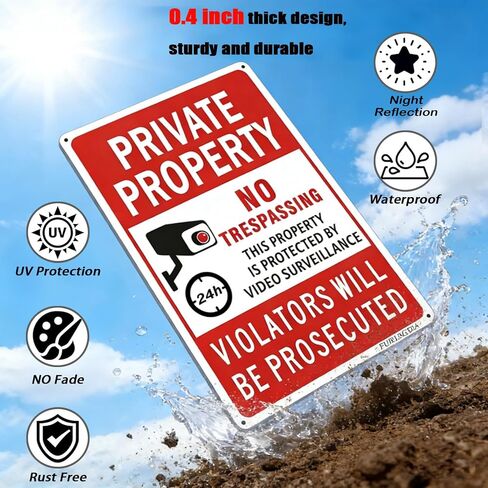 2-حزمة كبيرة من لافتات عدم التعدي على ممتلكات خاصة، 18x12x0.4/14x10x0.4 بوصة سميكة عاكسة للضوء خالية من الصدأ من الألومنيوم المعدني، سهلة التركيب، مقاومة للطقس، مقاومة للماء in Kuwait