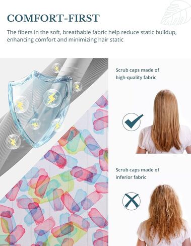 Colorful Color Blocks Double-Sided Printed Scrub Caps for Women with Buttons, Adjustable Helps Reduce Static Buildup Medical Hats, Breathable Surgical Caps with Sweatband for Long Hours in Kuwait