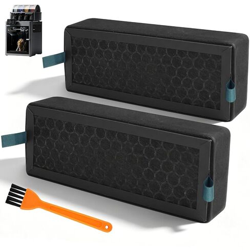 قطعتان من استبدال فلتر الهواء الكربوني المتوافق مع طابعات Bambu Lab X2D P2S ثلاثية الأبعاد، 800 عمود من الكربون المنشط باليود للمركبات العضوية المتطايرة وتقليل الرائحة، ترقية الفلتر عالي السعة مع فرشاة التنظيف in Kuwait