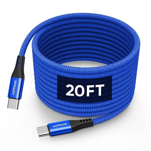 كابل USB C إلى USB C بطول 20 قدمًا بقدرة 60 وات، سلك شحن سريع طويل جدًا من النوع C، كابل شاحن USB C مجدول من النايلون الفاخر متوافق مع أجهزة Galaxy/iPad Pro/MacBook/LG/Switch/Pixel وأجهزة أخرى من النوع C in Kuwait
