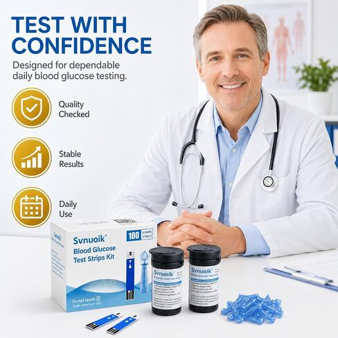 Glucose Test Strips, 100 Counts Test Strips for Diabetes + 100 Counts Blood Lancets, Suitable for G430/G520 G425-3 in Kuwait