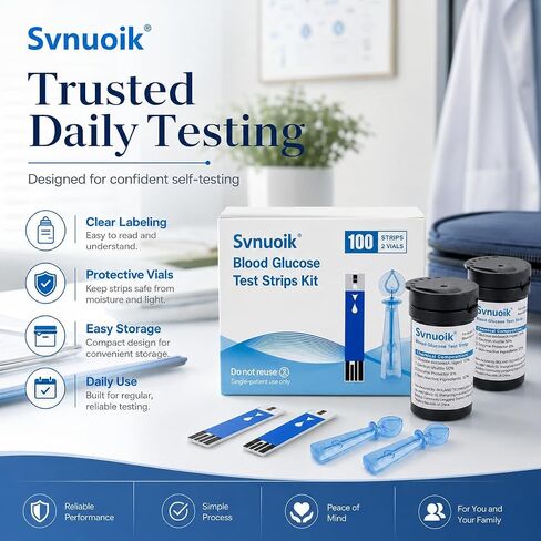 Glucose Test Strips, 100 Counts Test Strips for Diabetes + 100 Counts Blood Lancets, Suitable for G430/G520 G425-3 in Kuwait