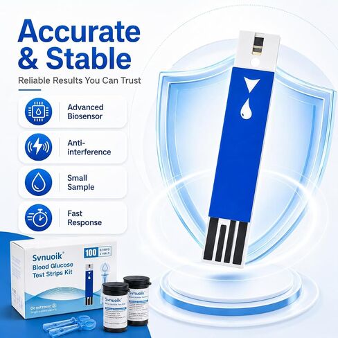 Glucose Test Strips, 100 Counts Test Strips for Diabetes + 100 Counts Blood Lancets, Suitable for G430/G520 G425-3 in Kuwait