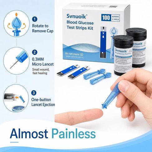 Glucose Test Strips, 100 Counts Test Strips for Diabetes + 100 Counts Blood Lancets, Suitable for G430/G520 G425-3 in Kuwait