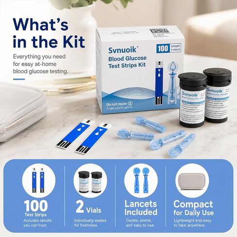 Glucose Test Strips, 100 Counts Test Strips for Diabetes + 100 Counts Blood Lancets, Suitable for G430/G520 G425-3 in Kuwait