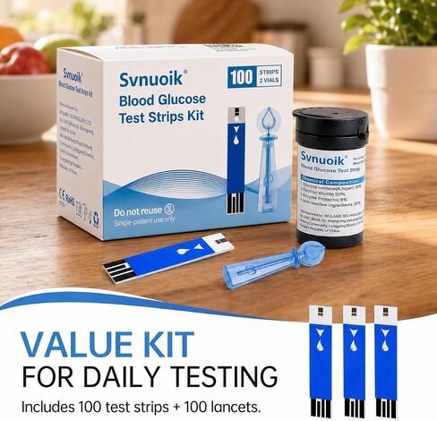 Glucose Test Strips, 100 Counts Test Strips for Diabetes + 100 Counts Blood Lancets, Suitable for G430/G520 G425-3 in Kuwait