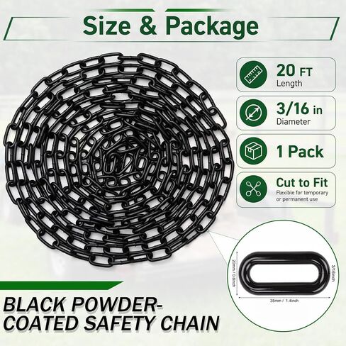 Flutesan 3/16" Black Powder Coated Safety Chain, 20 ft Carbon Steel Chain for Home Outdoor Fence Gate, Garage Doors, Bicycle Security Lock in Kuwait