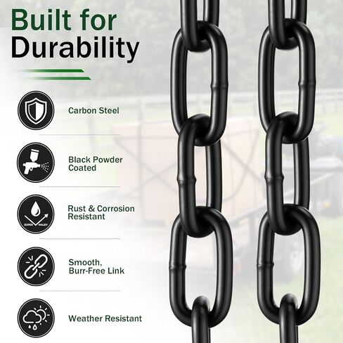 Flutesan 3/16" Black Powder Coated Safety Chain, 20 ft Carbon Steel Chain for Home Outdoor Fence Gate, Garage Doors, Bicycle Security Lock in Kuwait