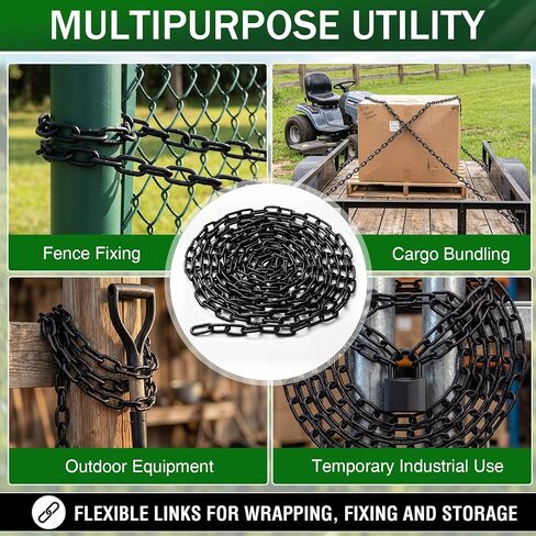 Flutesan 3/16" Black Powder Coated Safety Chain, 20 ft Carbon Steel Chain for Home Outdoor Fence Gate, Garage Doors, Bicycle Security Lock in Kuwait