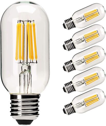 لمبة إديسون T45 LED قابلة للتعتيم، 2700 كلفن أبيض دافئ، 6 وات لمبات خيوط LED أنبوبية عتيقة، قاعدة E26 مكافئة 60 وات، 550 لومن، حزمة من 6 قطع in Kuwait