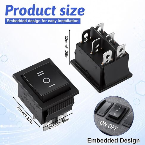 2 PCS DPDT Black Rocker Tpggle, 6 Pin 3 Way on off on Rocker Switch Single Pin Momentary Switches Mini Momentary Rockers Switches for Home Car Marine Supplies in Kuwait