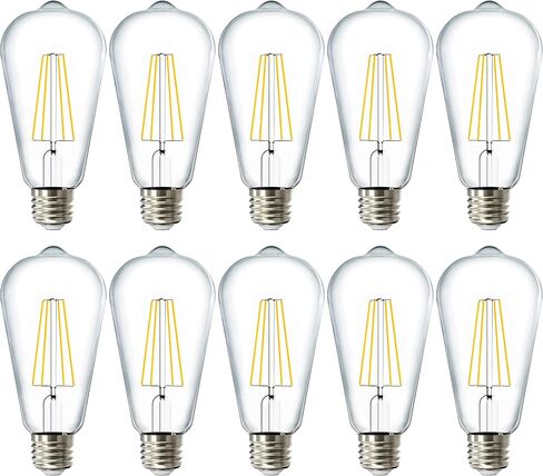 10 Pack 60W Vintage LED Edison Bulbs Equivalent 8.5W CRI92 800 Lumens, Dimmable ST64 Filament 3000K Warm White E26 Medium Base Light Bulbs High Brightness Clear Glass Waterproof UL in Saudi Arabia