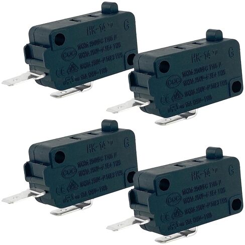 HK-14 مفتاح ميكرو مفتوح عادة (أسود 4 عبوات)، 16 أمبير 125/250 فولت تيار متردد SPST-NO مفتاح مكبس أساسي، متوافق مع هانيويل V7-1S37D13 لسلة مقلاة الهواء PowerXL وإصلاح فرشاة القرش الكهربائية الدوارة in Kuwait