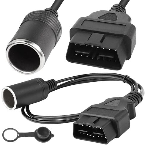 OBD2 to Cigarette Lighter Female Socket Adapter Cable, 16Pin OBD Male to Female Cigarette Lighter Power Cable for OBD2 Equipment Car Accessories with Waterproof Cover (50cm/20in) in Kuwait