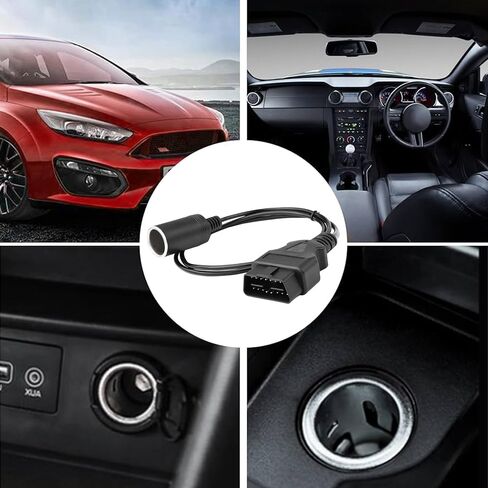 OBD2 to Cigarette Lighter Female Socket Adapter Cable, 16Pin OBD Male to Female Cigarette Lighter Power Cable for OBD2 Equipment Car Accessories with Waterproof Cover (50cm/20in) in Kuwait