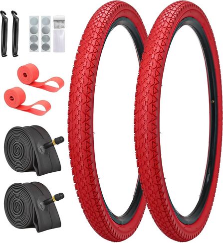 2 Pack 24x2.125 Bike Tires and Tubes Color Blue Red or Black White Wall in Kuwait