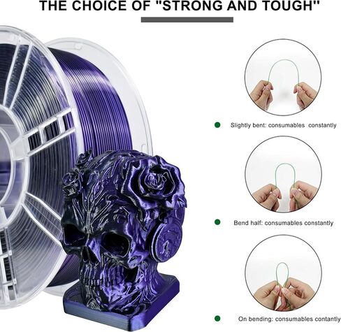 iBOSS Silk Dual Color Purple Black PLA Plus Filament، 1 كجم خيوط طابعة ثلاثية الأبعاد عالية السرعة 1.75 مم +/ -0.02 مم، مناسبة لمعظم طابعات FDM، PLA+ خيوط ثلاثية الأبعاد (حرير أرجواني أسود) in Kuwait