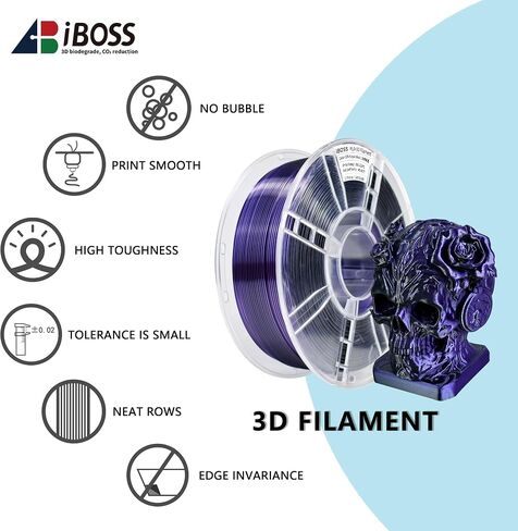 iBOSS Silk Dual Color Purple Black PLA Plus Filament، 1 كجم خيوط طابعة ثلاثية الأبعاد عالية السرعة 1.75 مم +/ -0.02 مم، مناسبة لمعظم طابعات FDM، PLA+ خيوط ثلاثية الأبعاد (حرير أرجواني أسود) in Kuwait