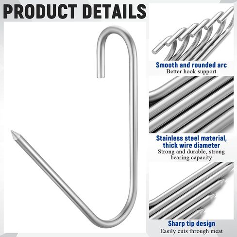 Teenyyou 6pcs Pit Barrel Cooker Meat Hooks, Stainless Steel Smoker Hooks for Smoking, Drying, Butchering, BBQ, Grilling, Jerky in Kuwait
