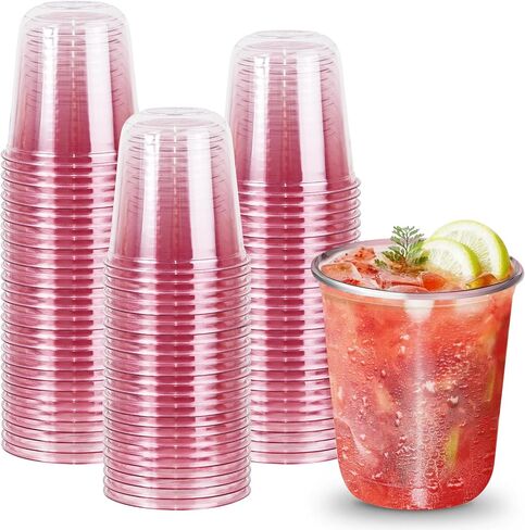 50 PCs Clear Round Bottom Plastic Cups,Disposable Stemless Wine Glasses, Iced Coffee Cups for Cold Drinks, Juice, Boba Tea,Smoothie, Milkshake,Baby Shower Cups for Parties, Weddings(12 Oz) in Kuwait