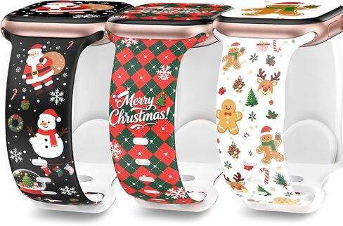 Goton 3-Pack Holiday Band for Apple Watch Bands 40mm 44mm 46mm 45mm 45mm 42mm Series 11 10 9 8 7 6 5 4 SE 3 2, Festive Gift for Women Men, Cute Holiday Pattern Silicone Wristband for iWatch All Series in Kuwait