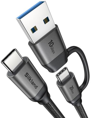كابل بيانات Silkland 2 في 1 10 جيجابت في الثانية USB A إلى USB C 3.1/3.0، USB C إلى USB C 3.2 GEN 2x2 20 جيجابت في الثانية كابل فيديو للشاشة، شحن سريع 15 وات/240 وات لهاتف iPhone 17/16، وSamsung S24/23، وMacBook/SSD 3.3FT in Kuwait