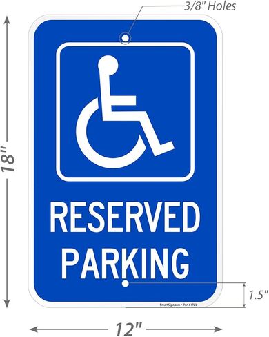لافتة معدنية مخصصة لوقوف السيارات مقاس 18 × 12 بوصة من SmartSign مع رمز للمعاقين، مركب ألومنيوم 120 مل (ACM)، مادة عاكسة من الدرجة الهندسية، أزرق وأبيض، صناعة أمريكية، 100 عام من خبرة اللافتات in Kuwait
