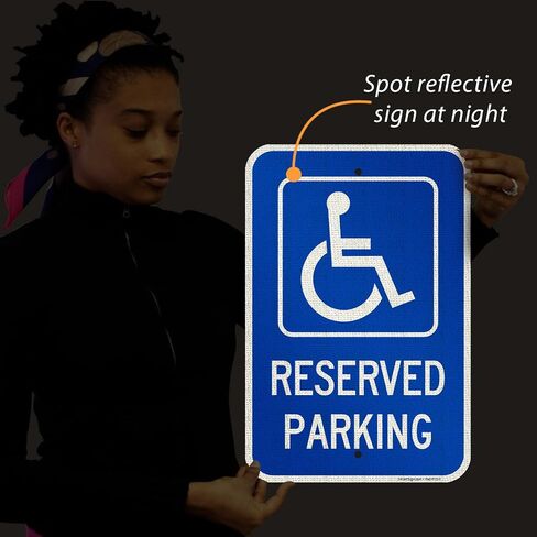 لافتة معدنية مخصصة لوقوف السيارات مقاس 18 × 12 بوصة من SmartSign مع رمز للمعاقين، مركب ألومنيوم 120 مل (ACM)، مادة عاكسة من الدرجة الهندسية، أزرق وأبيض، صناعة أمريكية، 100 عام من خبرة اللافتات in Kuwait