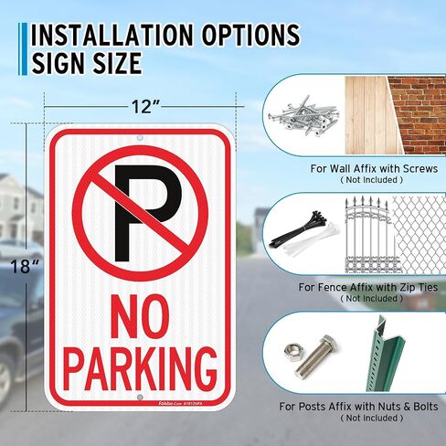 Faittoo Large No Parking Sign With Symbol Sign, 18"x 12" Engineer Grade Reflective Sheeting Rust Free Aluminum, Weather Resistant, Waterproof, Durable Ink, Easy to Mount in Kuwait