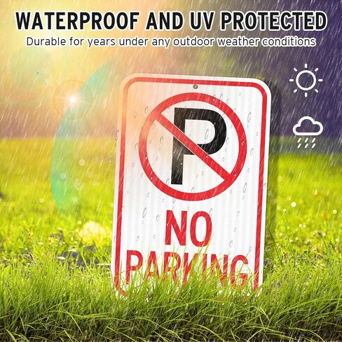 Faittoo Large No Parking Sign With Symbol Sign, 18"x 12" Engineer Grade Reflective Sheeting Rust Free Aluminum, Weather Resistant, Waterproof, Durable Ink, Easy to Mount in Kuwait
